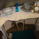 Props for the story - a bear, safari hat, water for the river, chocolate pudding for mud, a cave made of furniture with a blanket over it, and a spray bottle for the snowstorm. Don't forget the picnic lunch.