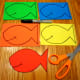 Draw and cut out fish shapes on foam sheets.