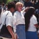 Participating in the Million Mom March in 2000, Tipper Gore has her mom jeans on full display and seems to be getting the respect and admiration from her friend, who stares in sheer wonder.