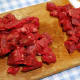 Preparing the stew meat.