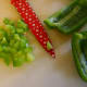 Dice the bell peppers.