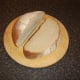 Artisan boule slice is cut for toasting