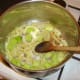 Onion and celery are softened in butter