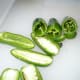 I cut just the ends off some of the Jalapeno Peppers to stuff with cheese. This is my first time making Poppers so I wanted to see which way worked best
