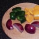 Chopped bell peppers and red onion