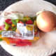 Mixed bell pepper slices and small white onion