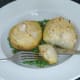 Cutting in to twice baked cauliflower cheese potato