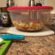 The cinnamon whiskey needs to soak into the apple and pear pieces for at least two hours.