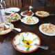 The right side of this picture shows fatayer leban, or bread stuffed with cream.