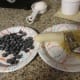 Mashing the banana.