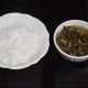 Grated coconut and cooked taro leaves