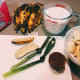 Ingredients to make bananas in sweetened coconut milk.