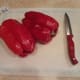 Then I cut up my red bell pepper. I only ended up using one. My toddler ran off with the other one.