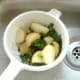 Potatoes and kale are drained