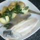 Skin peels easily from cooked sea bass