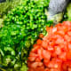 Thinly slice the serrano chile about 1-2mm thick. Combine all the ingredients except salt and pepper, and give it a good stir.