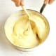 Appearance of choux pastry after beating in the eggs.