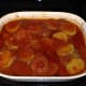 Hamburger steak casserole hot out of the oven.