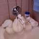 4 bags of curds hanging to drip, drip, drip for several hours. I leave them for at least 6 hours.