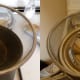 With colander between lid and pan.
