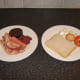 Assembled ingredients for chicken liver fried breakfast