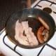 Frying the meat components of the breakfast
