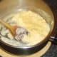 Scrambled duck eggs are seasoned