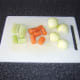 Vegetables are roughly chopped before going in to stock pot