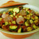 All ingredients (except Parmesan) in casserole dish ready to be baked for 1 hour at 350 degrees Fahrenheit.