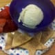 Our finished cinnamon nachos with fresh strawberries and a scoop of vanilla ice cream.