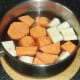 Chop and boil the sweet potatoes and parsnips