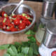 Preparing the lemon-mint dressing, with cayenne pepper!