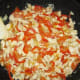 Slice bell pepper, tomato and eggplant and fry it with chopped onion. Take out marinated meat from the fridge and fry it as well.
