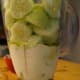 Layer all ingredients for cucumber soup into the blender.