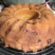 After pouring a few spoonfuls of the rum glaze on the base of the cake, turn out onto a cake rack.