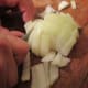 Chopping the onions.