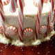 After icing, put candy canes around the cake about 1-2 inches apart. Then put peppermints inbetween.