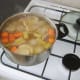Ham stock after simmering for two hours