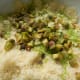 Add pistachio nuts to the mix and combine evenly. Break the nuts up so they are not too big.