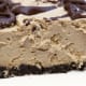 Peanut butter chocolate pie close up.