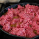 top the veggies and broth with the hamburger, broken into about 2 inch chunks
