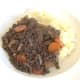 Steak mince au vin is spooned on to mustard mash