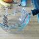 Here are some materials you will also need: a larger bowl, 1/8 teaspoon, potato masher and a fork. You can certainly mash the bananas with the fork if you do not have a potato masher on hand. Of course you will need a spatula and pan too.