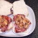 Sweet chilli chicken meat is spooned on to gammon steaks