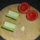 Deseeded tomato and cucumber for salsa