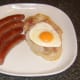 Fried egg is laid on bacon