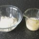 Egg is beaten in to milk for making pancake batter