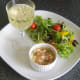 Jellied conger eel with green chilli and smoked paprika served with white wine and simple salad