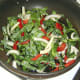 Sauteeing cabbage, onion and sweet pepper