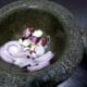 4. Items to be blended, onion, shallots, garlic and ginger. You can use a blender, but I prefer the traditional mortar and pestle